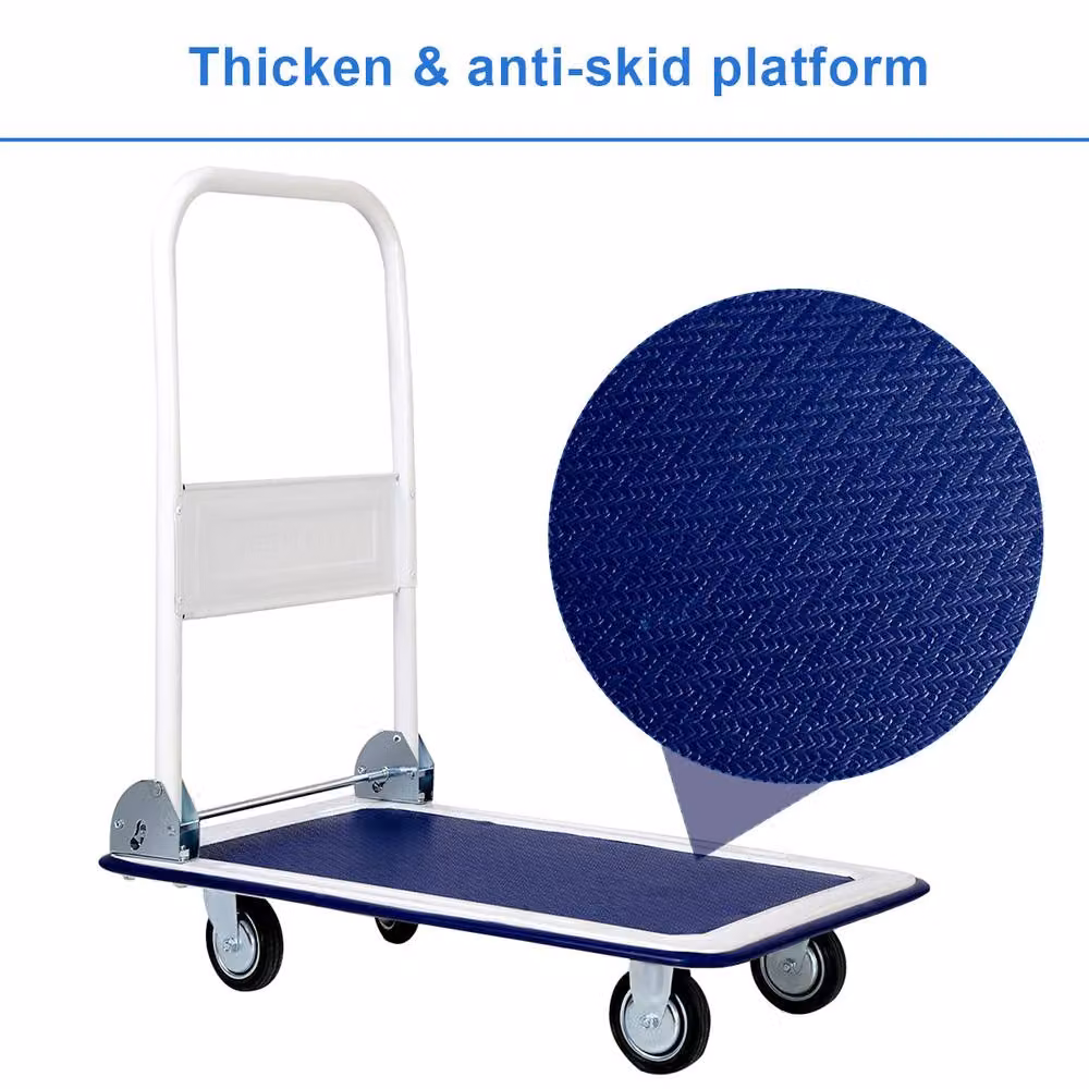 Costway Folding Push Cart Dolly Moving Hand Truck with 360 Degree Swivel Wheels in Blue – 2