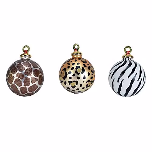 Widdop and Co Multicolour Animal Print Glass Hanging Christmas Baubles Set of 3