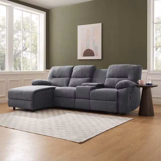 Home Detail Jacob 3 Seater Manual Recliner Sofa with Chaise in Grey Linen, Left-Facing