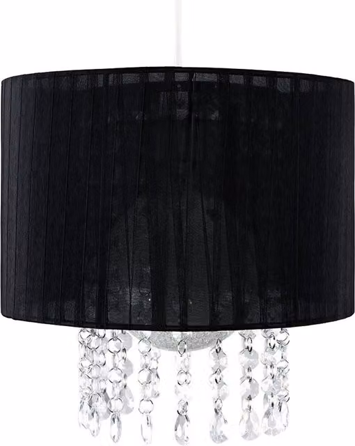 ValueLights Modern Black Voile Ribbon Wrapped Round Pendant Shade with Transparent Acrylic Droplets