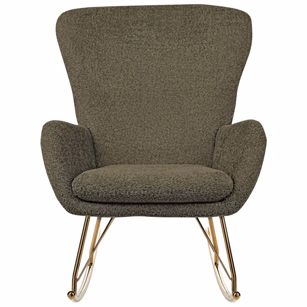 Wyld and Coco Green Bouclé Rocking Chair with Armrests and Metal Legs – 3