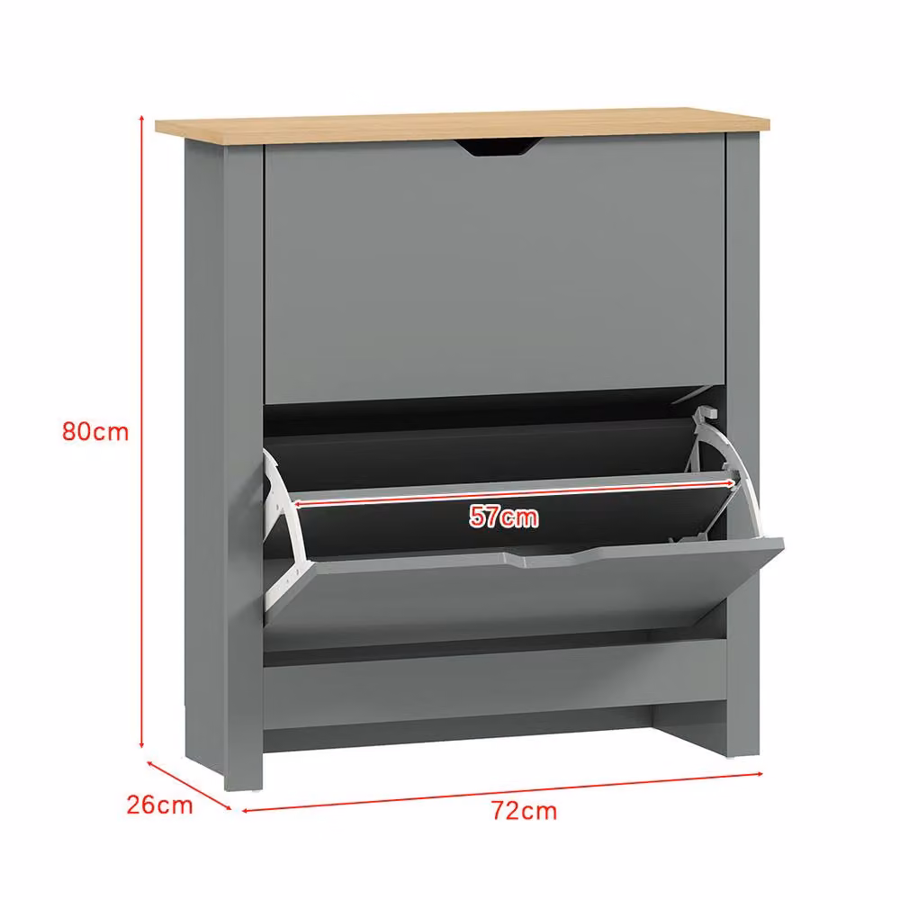 ERGOVEXA Slim 3-Drawer Shoe Cabinet in Light Grey with Tilting Compartments – 2