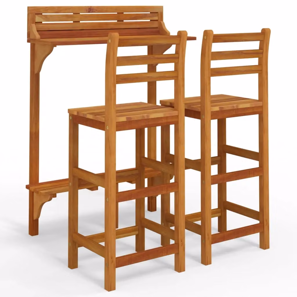 Berkfield Home 3 Piece Balcony Bar Set in Brown Oiled Acacia Wood and Metal – 2