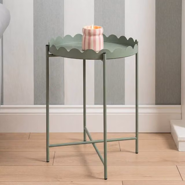 OHS Modern Round Scallop Edge Coffee Table with Metal Frame in Light Green