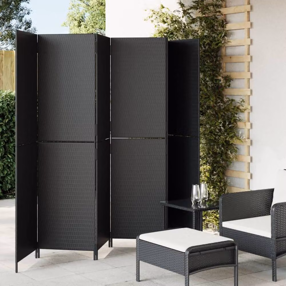 Berkfield Home 6 Panel Black Poly Rattan Room Divider – 2