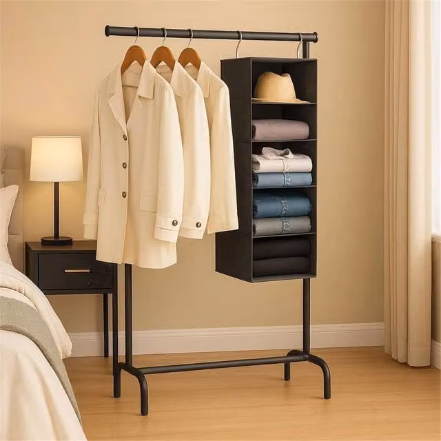 Nordara Grey 5-Tier Hanging Wardrobe Organiser W: 90 cm, D: 30 cm, H: 30 cm – 1