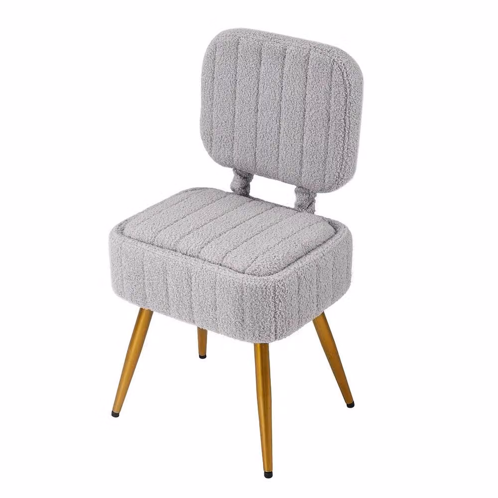 FORGEVIO Grey Bouclé Fabric Vanity Stool and Storage Ottoman with Metal Frame – 1