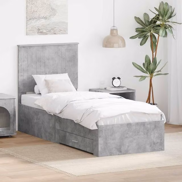 Berkfield Home Modern Bed Frame in Concrete Grey and Silver, Engineered Wood