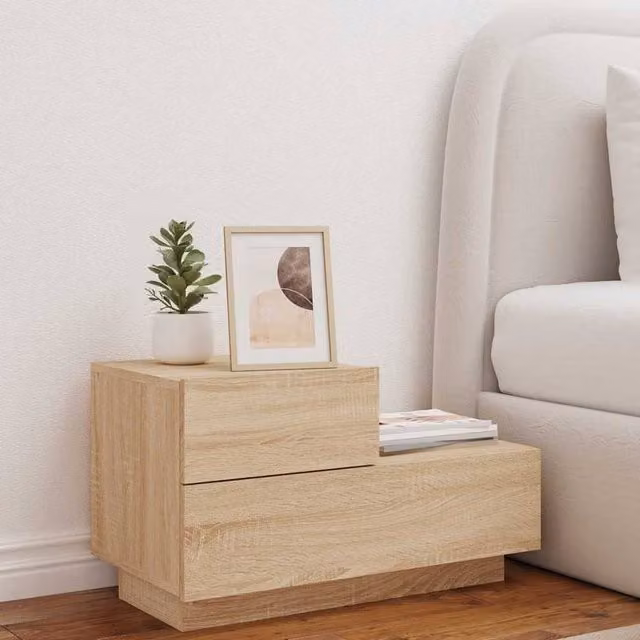 Berkfield Home Decorative Bedside Cabinet with Integrated LED Lights in Sonoma Oak Light Brown, W: 70 cm, D: 36 cm, H: 40.5 cm