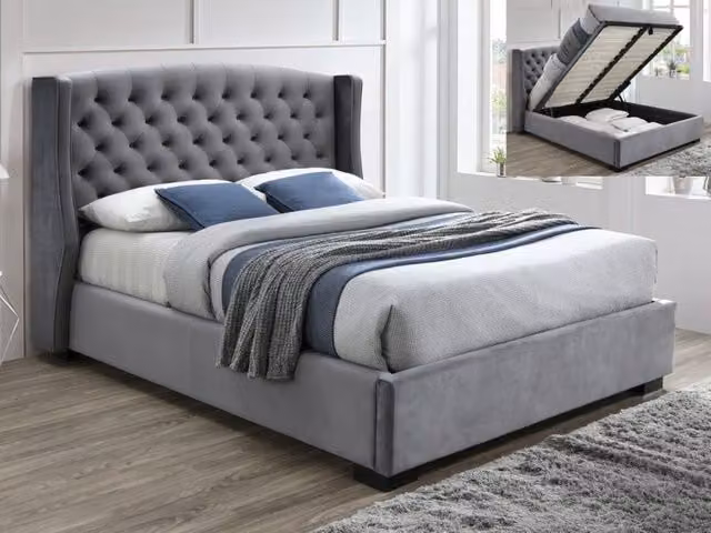 Sareer Ambassador Dark Grey Fabric Upholstered Ottoman Bed Frame, 4ft6 Double, W/D/H: 140 x 200 cm