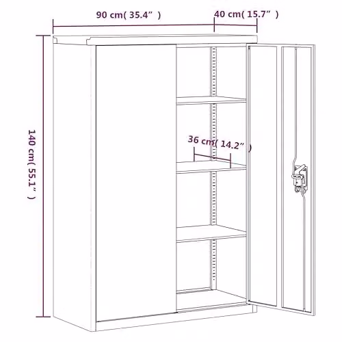 vidaXL Metal File Cabinet in White with Lock and Adjustable Shelves, W/D/H: 90 x 40 x 180 cm – 2