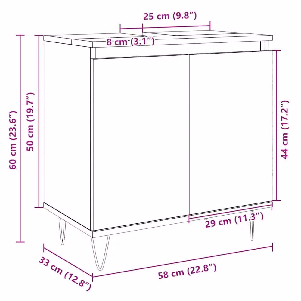 Berkfield Home Sonoma Oak Bathroom Cabinet, Light Brown, W/D/H: 58 x 33 x 60 cm – 3
