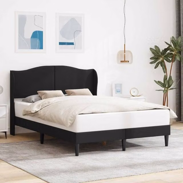 Berkfield Home Modern Upholstered Bed Frame with Headboard in Black Faux Leather W/D/H: 135 x 190 cm