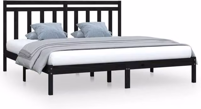 Berkfield Home Black Solid Pine Wood Bed Frame 200 x 200 cm