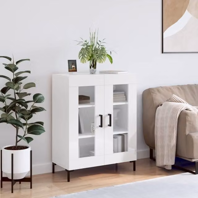 Berkfield Home High Gloss White Sideboard, W: 69.5 cm, D: 34 cm, H: 90 cm
