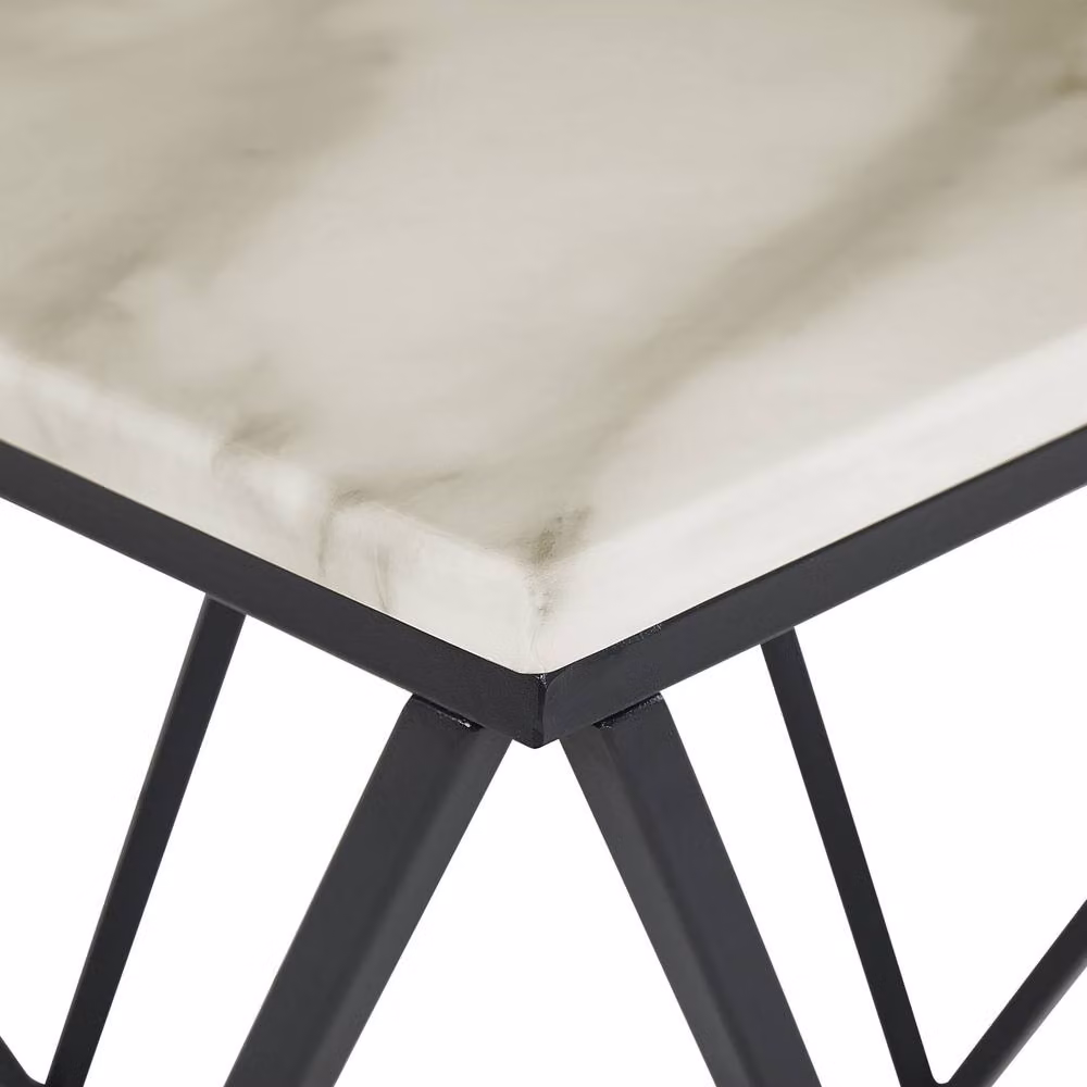 Wyld and Coco Mid-Century Side End Table with Beige Marble-Look Top and Black Metal Frame, W/D/H: 50 x 50 x 50 cm – 4