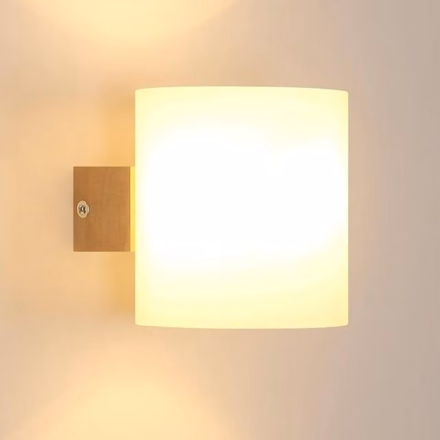 Goeco Modern E27 Wooden Interior Wall Lamp with White Glass Lampshade – 1