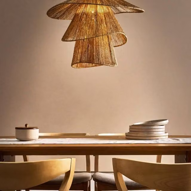 Wyld and Coco Natural Jute and Black Metal Boho Pendant Light