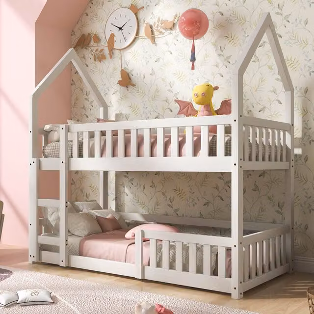 Matteo Solid Wood Bunk Bed with Twin Sleeper and Ladder in White, W/D/H: 90 x 190 cm – 1