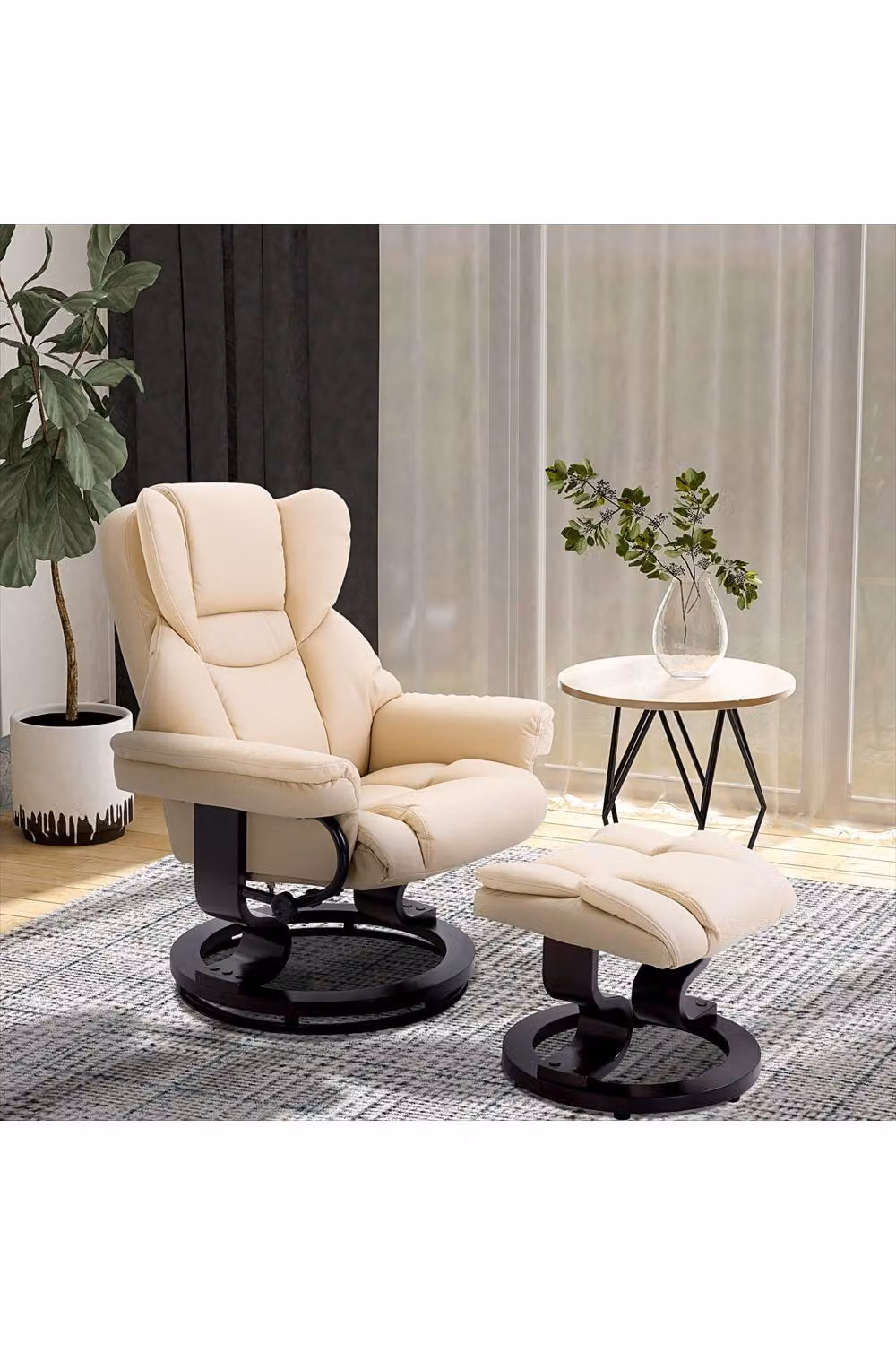ERGOVEXA 360 Degree Swivel Recliner Chair with Ottoman, Beige Synthetic Leather – 2