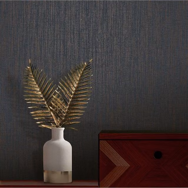 Rasch Elegant Homes Design Holden Decor Plain Linen Effect Wallpaper in Navy Blue and Grey