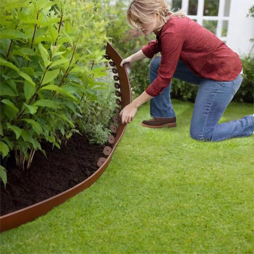 SPETLEK Brown Plastic Lawn Edge Border Garden Edging for Paths, Drives and Flower Beds, 10m x 10cm – 5