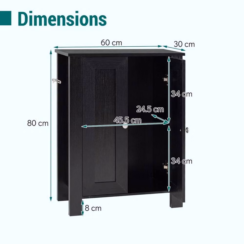 KORVIXA Freestanding Modern Storage Cabinet with Hinged Double Doors in Matt Black – 2