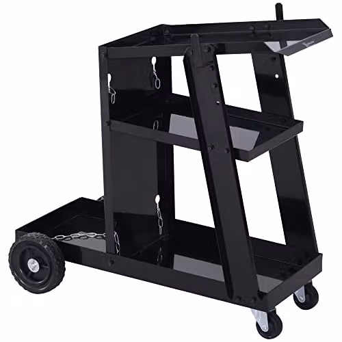 DURHAND Three-Tier Steel Welding Cart with Gas Bottle Storage and Wheels, Black, W/D/H: 70.0 x 50.0 x 39.0 cm – 2