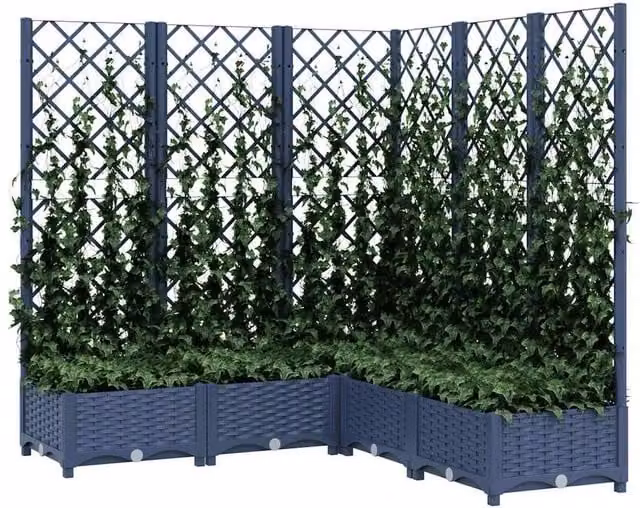Berkfield Home Garden Planter with Trellis in Dark Grey and Blue, W/D/H: 120 x 120 x 121.5 cm