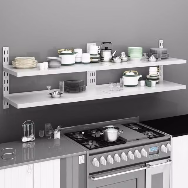 Berkfield Home 2-Tier Floating Wall Shelves, 2 Piece Grey Stainless Steel Set, W: 200 cm, D: 30 cm