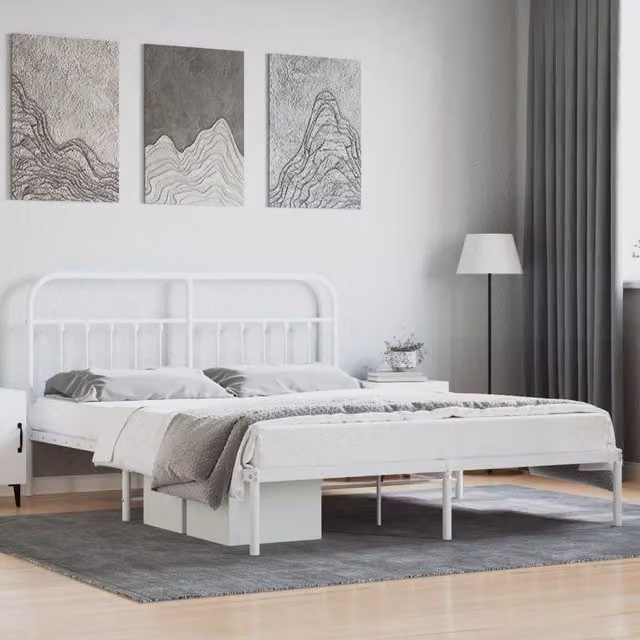 Berkfield Home Metal Bed Frame with Headboard in White