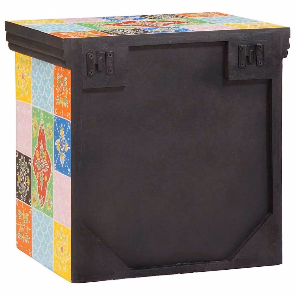 Berkfield Home Multicolour Floral Mango Wood Bedside Cabinet W/D/H: 40 x 30 x 40 cm – 4