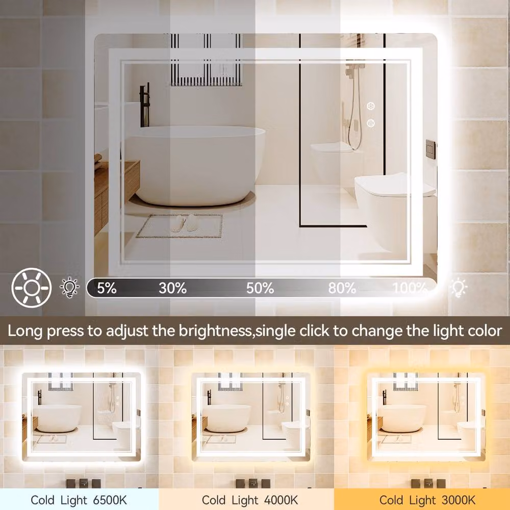 Gartistgo LED Anti-Fog Bathroom Mirror with Tri-Colour Dimmable Lights, White, W: 60 cm, H: 80 cm – 2