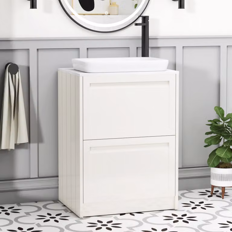 Royal Bathrooms Elmore 600mm Classic White Floor Standing 2 Drawer Vanity Unit with Qubix Basin
