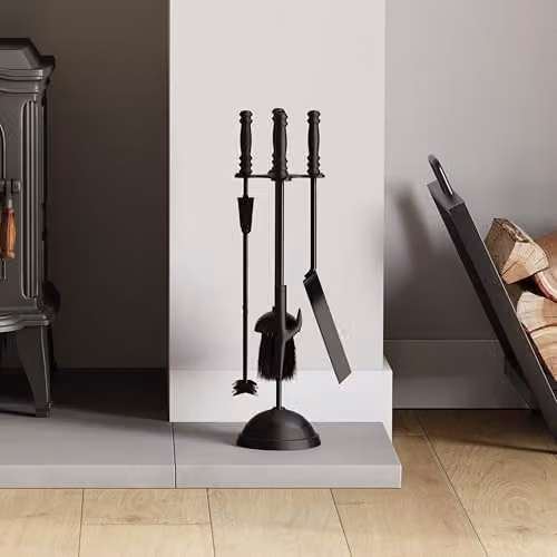 Fire Vida Malham 5 Piece Black Steel Fireside Companion Set with Stand – 3