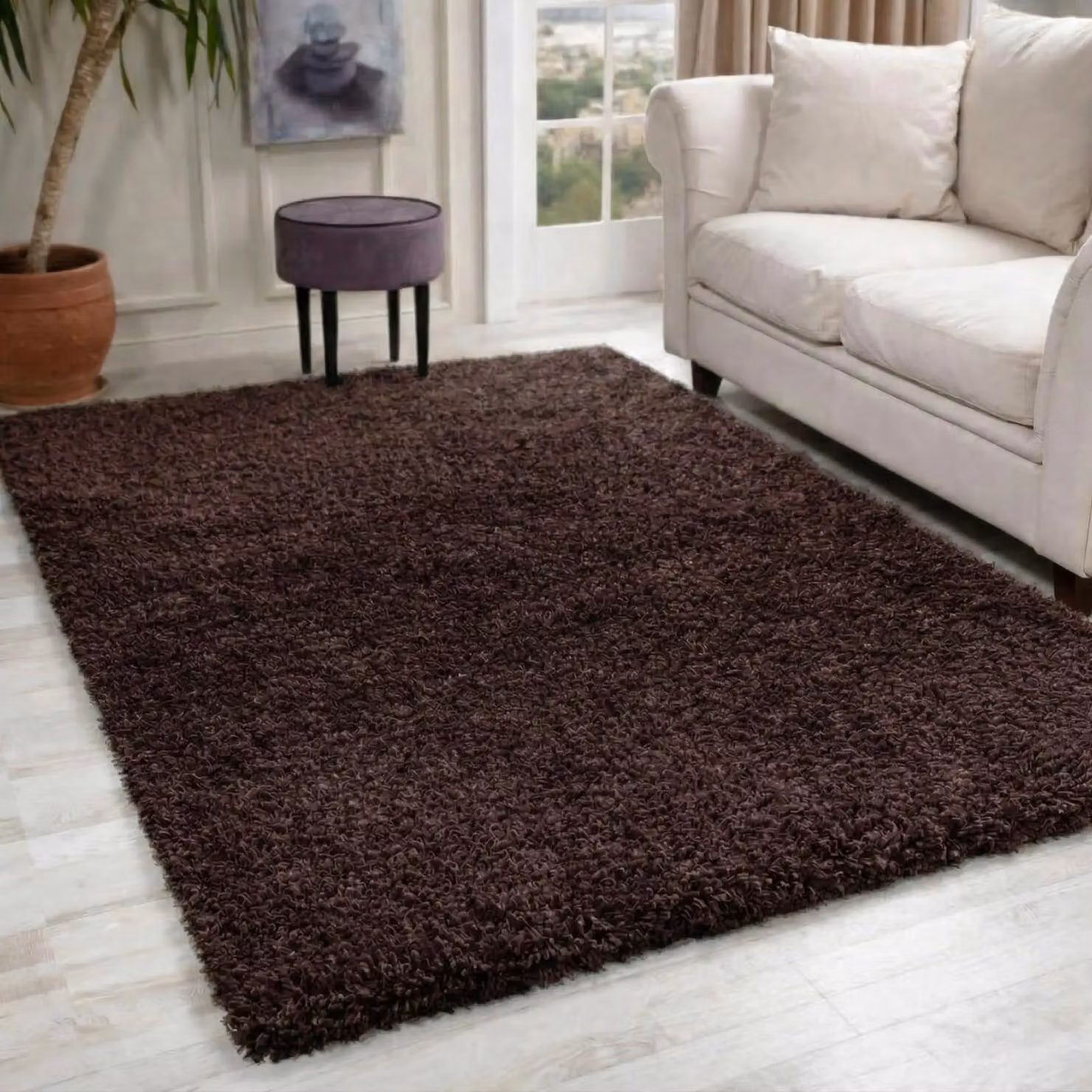 Desire Rugs Modern Elegant Soft Shaggy Round Area Rug in Brown, W: 120 cm x D: 120 cm – 2