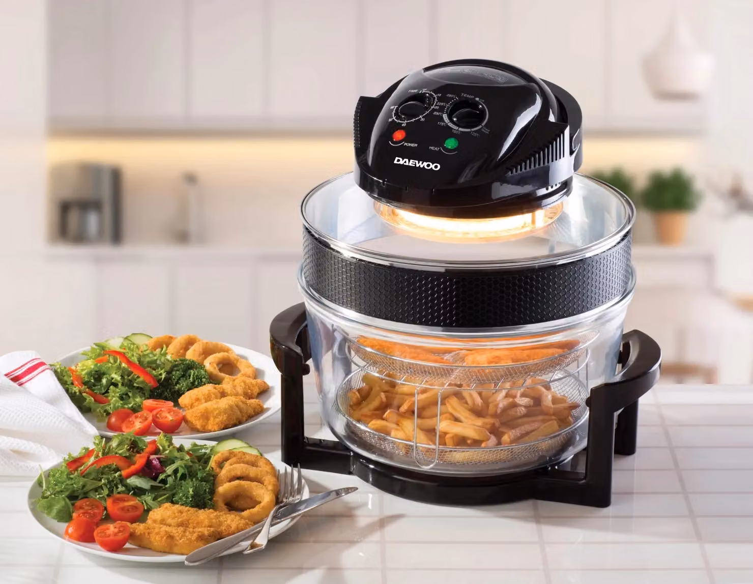Daewoo 17L Deluxe Halogen Air Fryer Oven with Extender Ring in Black and Transparent – 9