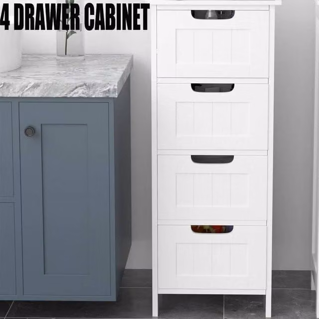 KORVIXA 4 Drawer Wooden Bathroom Storage Cabinet, White, W: 60 cm, H: 60 cm – 1