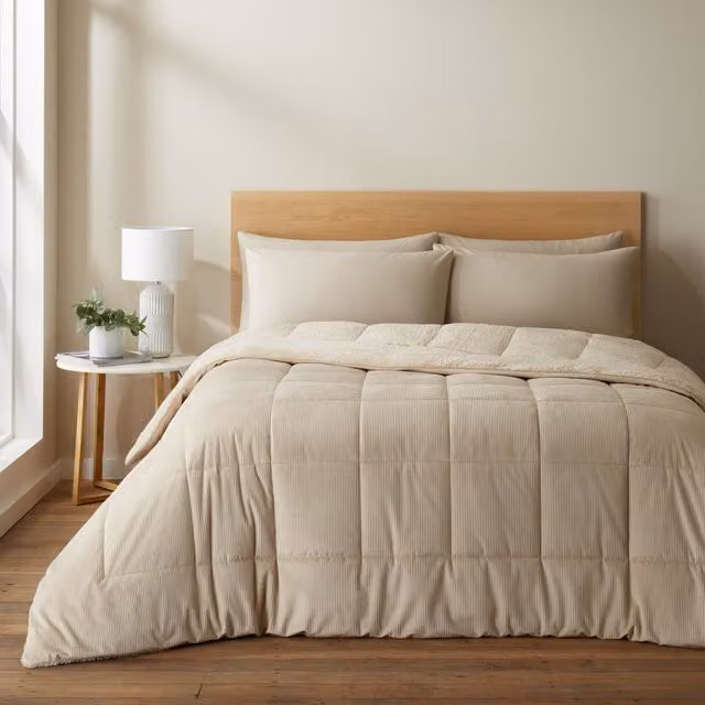 Catherine Lansfield Cosy Cord 6.5 Tog Coverless Comforter Bedspread, Beige, W: 200 cm, D: 220 cm