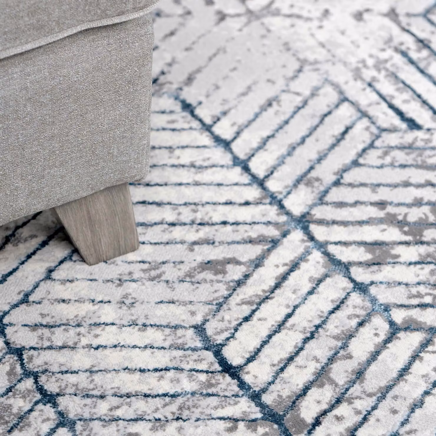 Kukoon Abstract Geometric Runner Rug in Blue and Grey, W: 60 cm, L: 240 cm