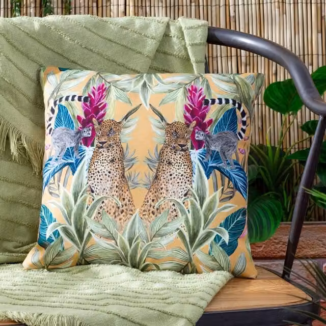 Wylder Tropics Kali Leopards Exotic Outdoor Cushion, Multicolour, W/D/H: 43 x 43 x 43 cm – 1