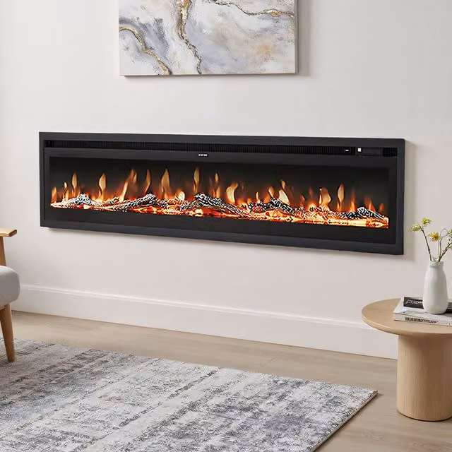 Living Star Black Glass Electric Fireplace with Remote Control, W: 203.2 cm