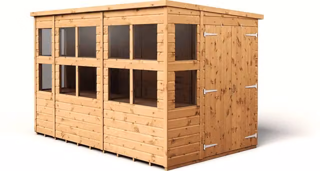 Empire Sheds Empire 10x6 Pent Potting Shed with Double Doors and Windows in Brown
