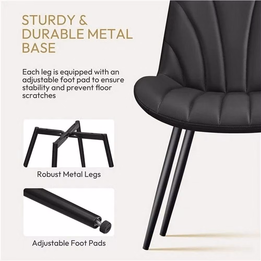 PAWNORA Set of 2 Modern Black Synthetic Leather Upholstered Dining Chairs with Metal Legs – 3