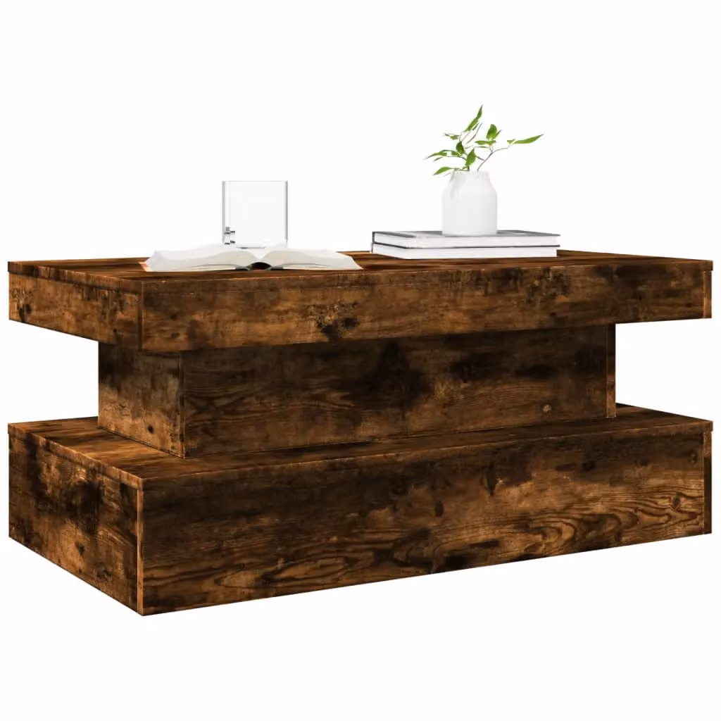 Berkfield Home Modern Rectangular Coffee Table with LED Lights in Smoked Oak Brown, W: 90 cm, D: 50 cm, H: 40 cm – 4