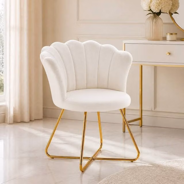 STILVORA Occasional Chair with Velvet Upholstery and Metal Frame in Beige