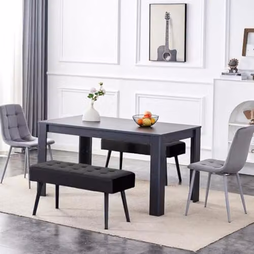 KOSY KOALA 6-Seater Dining Set with Rectangular Table, 2 Grey Velvet Chairs and 2 Velvet Benches, Dark Grey W/D/H: 117 x 77 x 75 cm