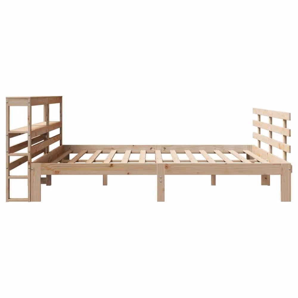 Berkfield Home Super King Bed Frame with Headboard and Side Compartments in Natural Pine Wood, 180 x 200 cm – 2