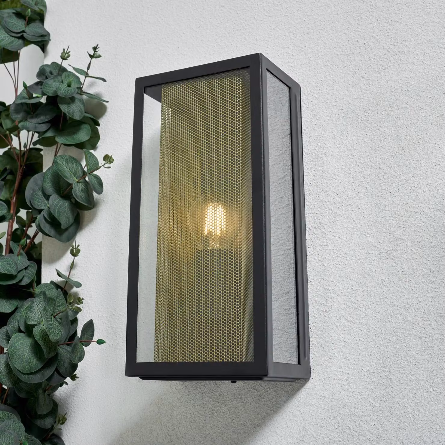 CGC Lighting Silas Modern Black and Brass Outdoor Wall Lantern with Glass Shade – 3