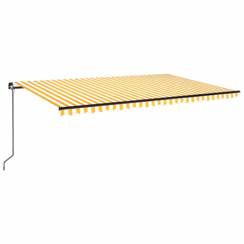 Berkfield Home Manual Retractable Folding Arm Awning in Yellow and White, W: 500 cm, D: 300 cm – 2